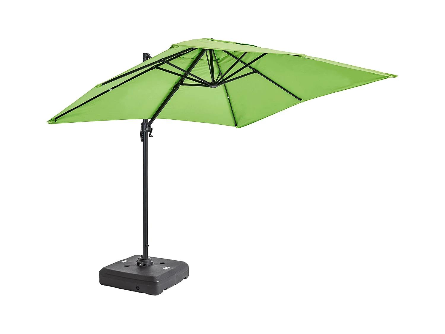 Parasol déporté 2x3 m et dalle à lester sur roues aluminium vert - Amalya