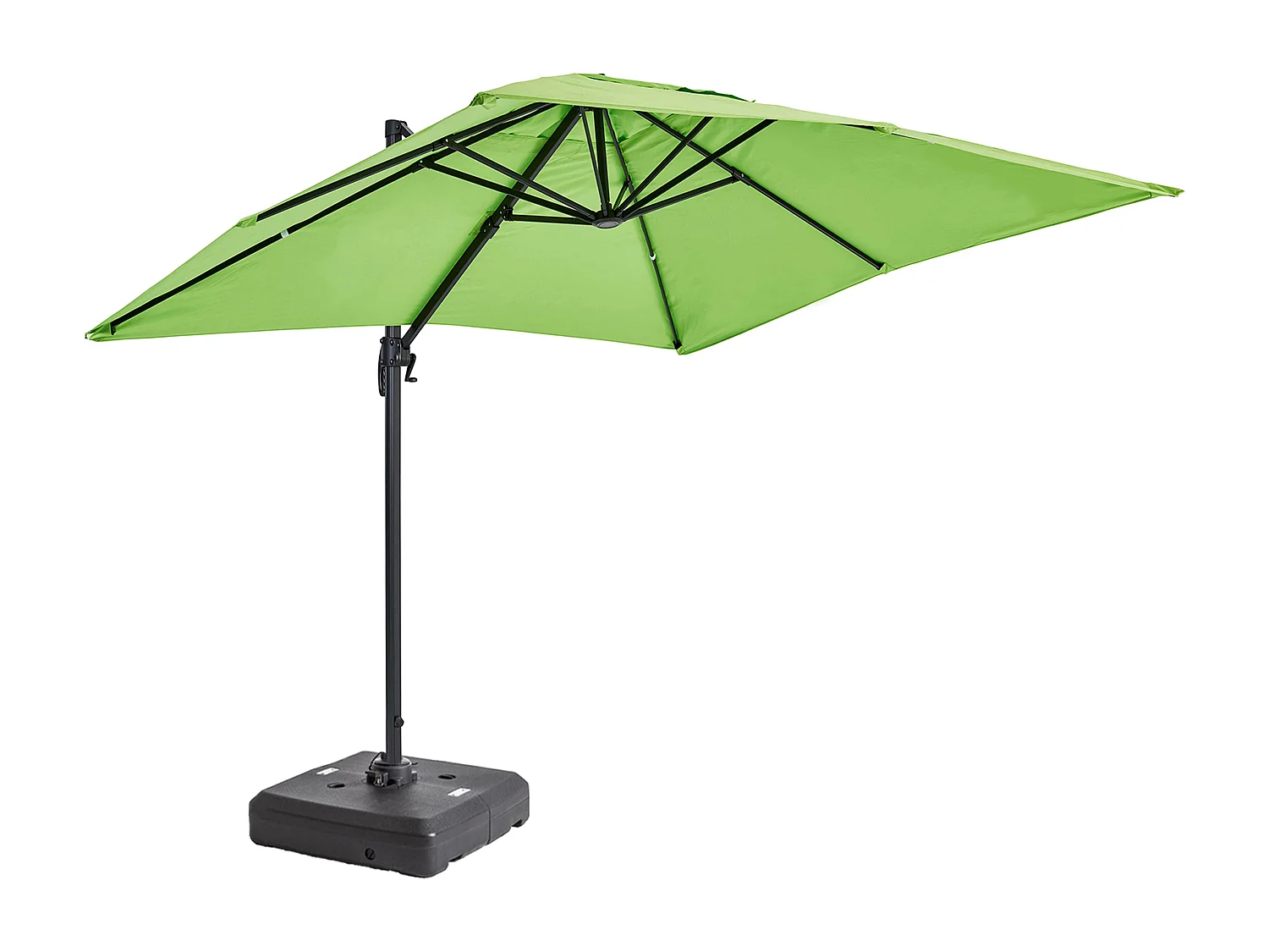 Parasol déporté 2x3 m et dalle à lester sur roues aluminium vert - Amalya