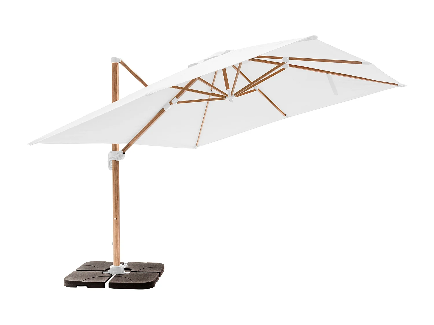 Verstelbare parasol van 3x3m en 4 vullende tegels met wit houteffect