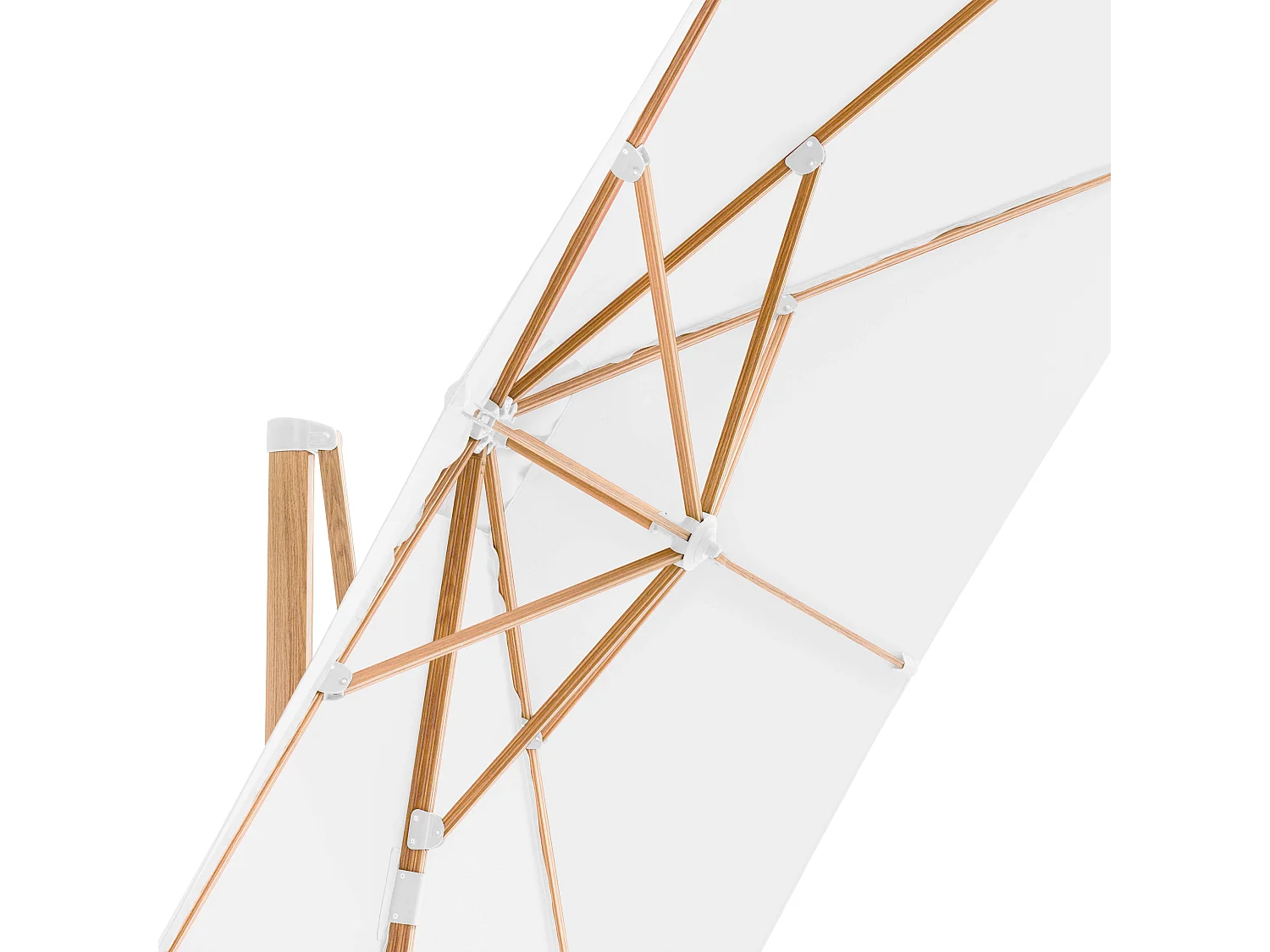 Verstelbare parasol van 3x3m en 4 vullende tegels met wit houteffect