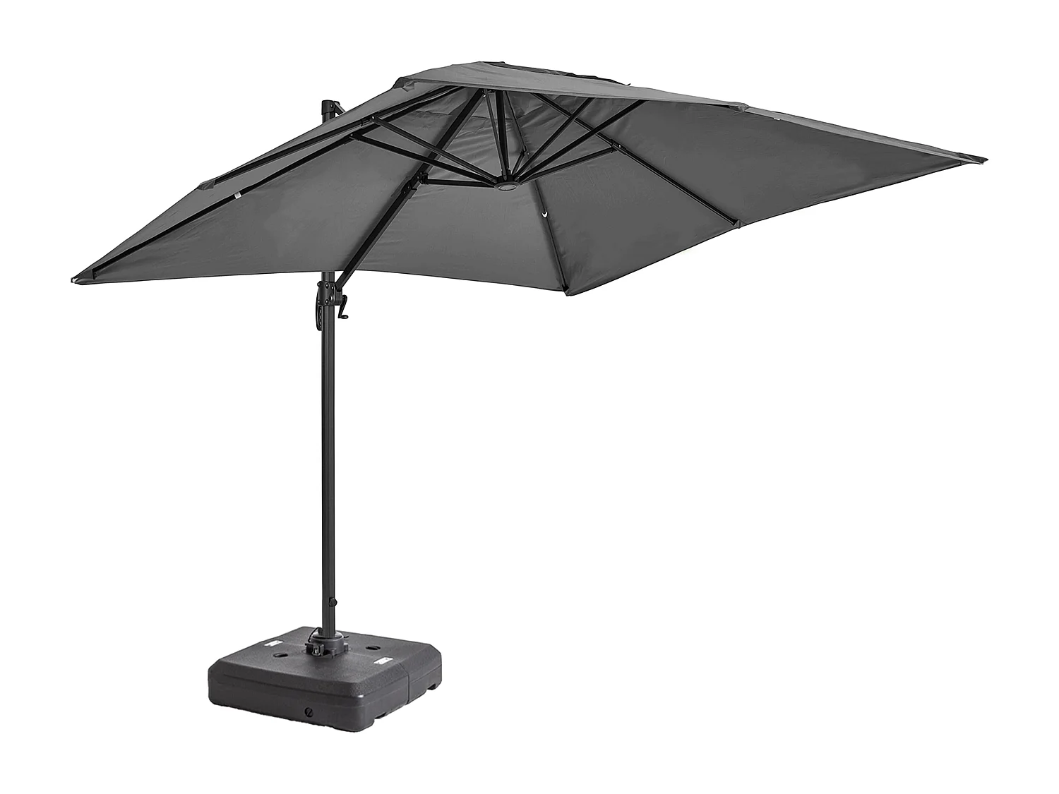 Parasol déporté 2x3 m et dalle à lester sur roues aluminium gris - Amalya
