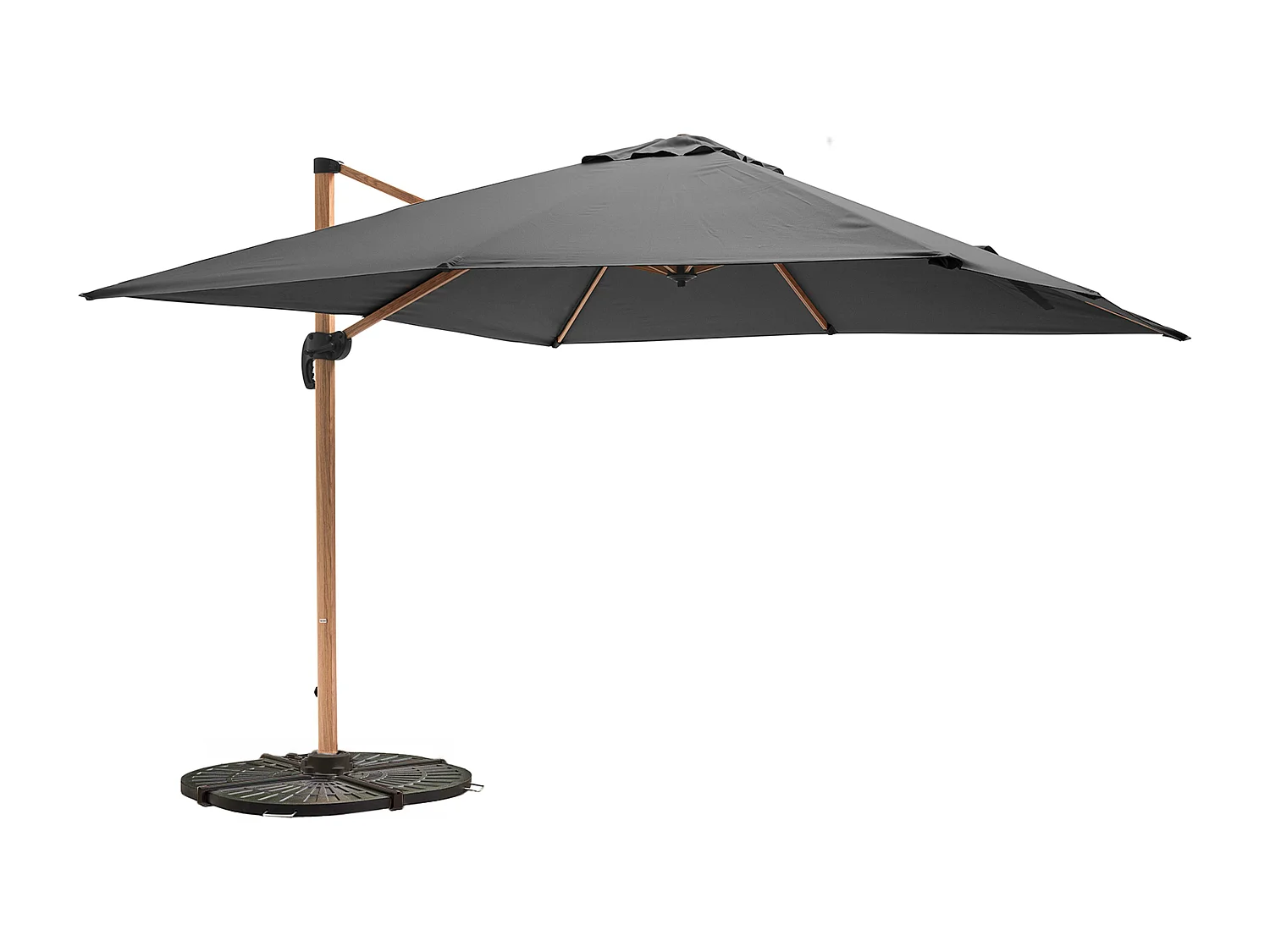 Parasol déporté 3x3m et 4 dalles lestées effet bois gris - Brescia