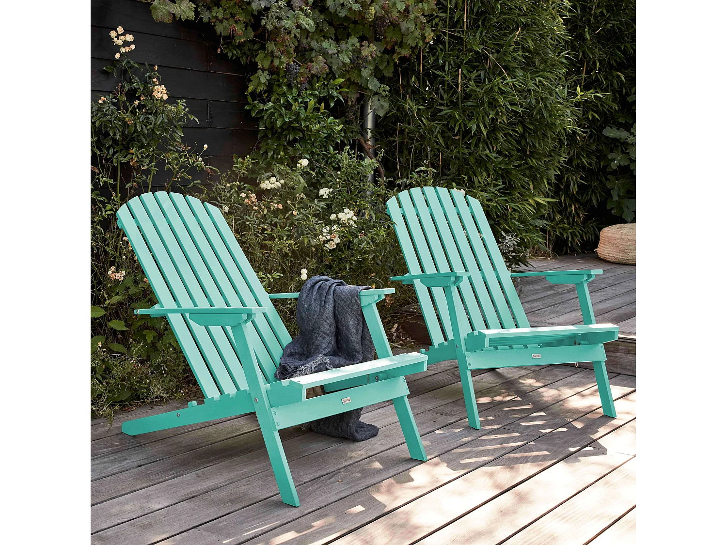 Lot de 2 fauteuils pliant en bois d'eucalyptus turquoise