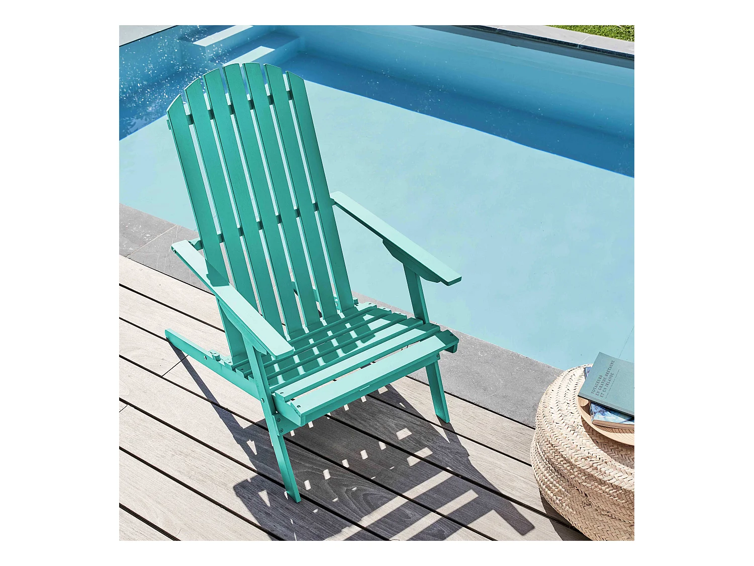 Fauteuil relax pliant en bois d'eucalyptus turquoise
