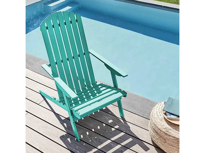Fauteuil relax pliant en bois d'eucalyptus turquoise