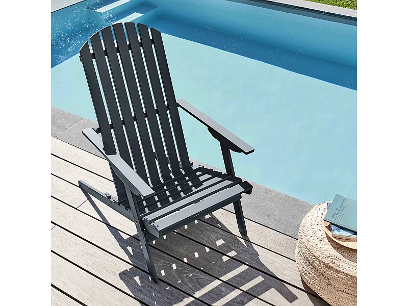 Fauteuil relax pliant en bois d'eucalyptus gris