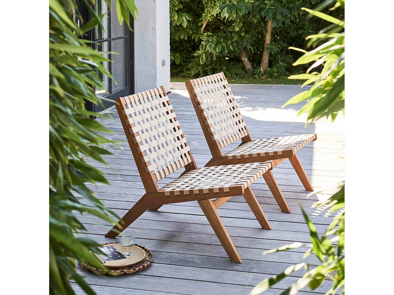 Lot de 2 fauteuils relax en bois d'eucalyptus taupe