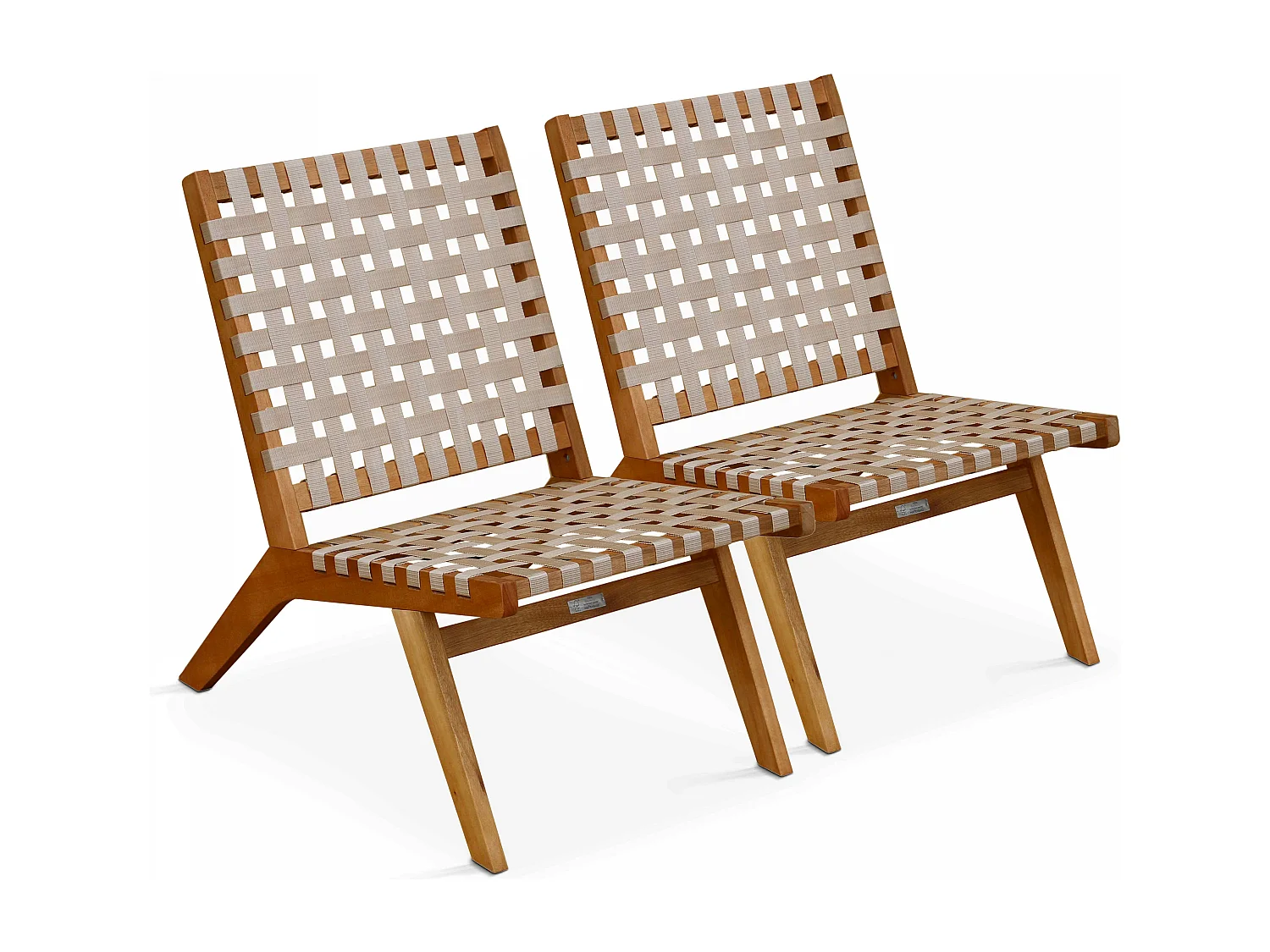 Lot de 2 fauteuils relax en bois d'eucalyptus taupe