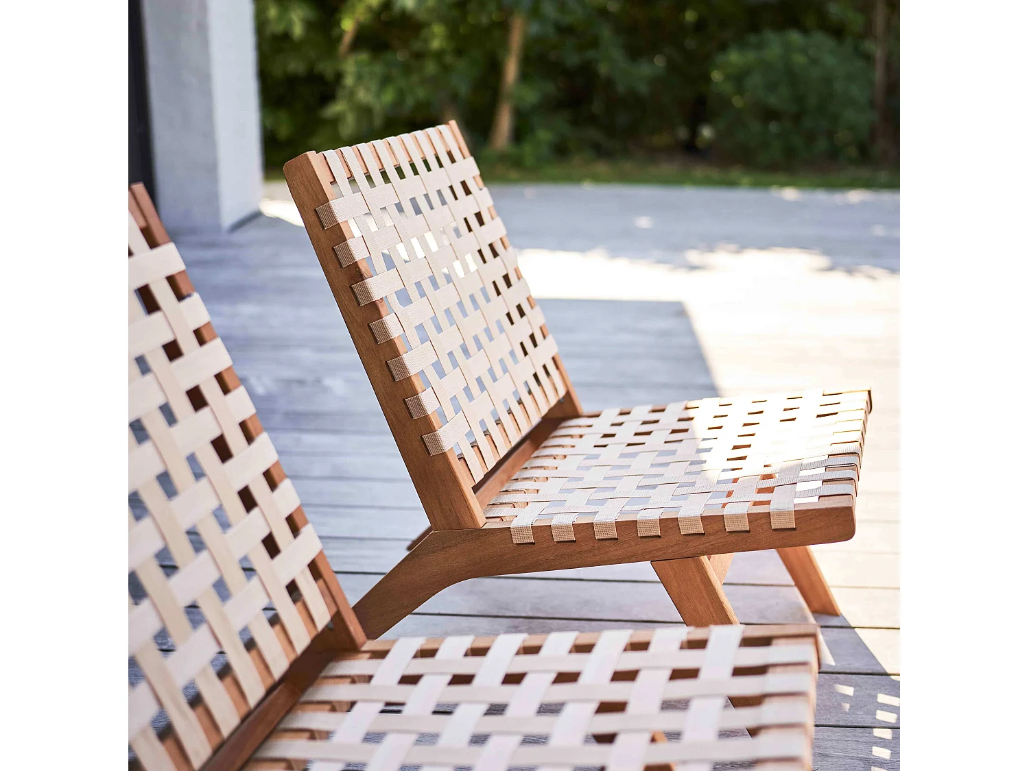 Lot de 2 fauteuils relax en bois d'eucalyptus taupe