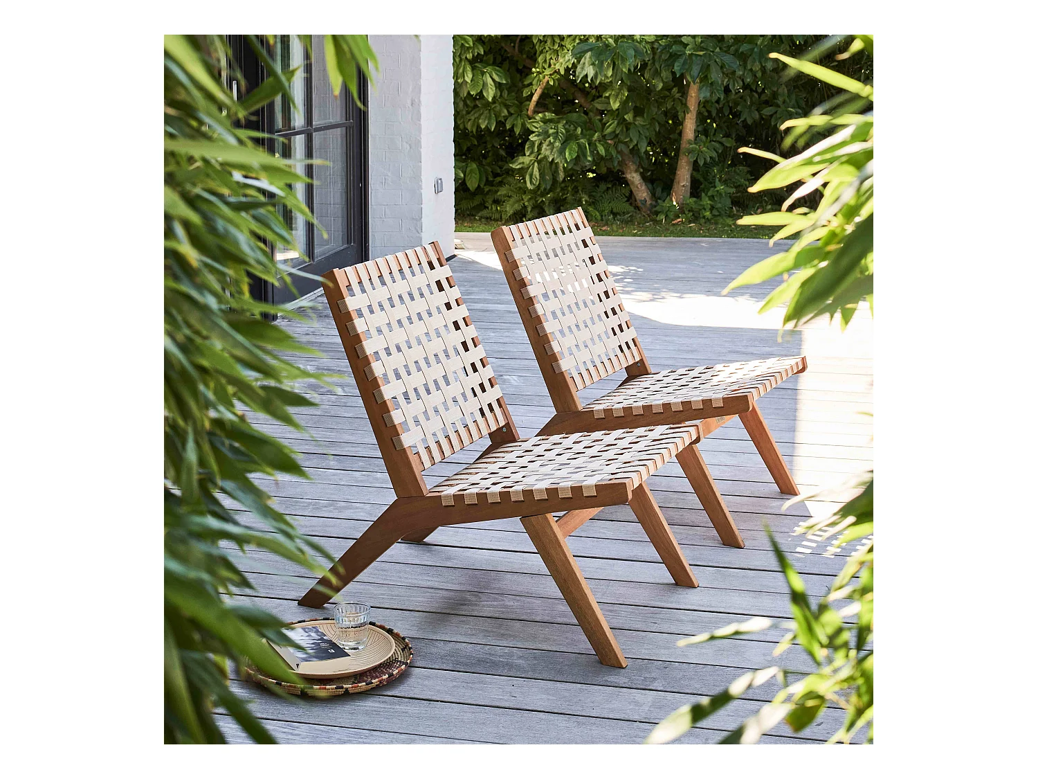Lot de 2 fauteuils relax en bois d'eucalyptus taupe