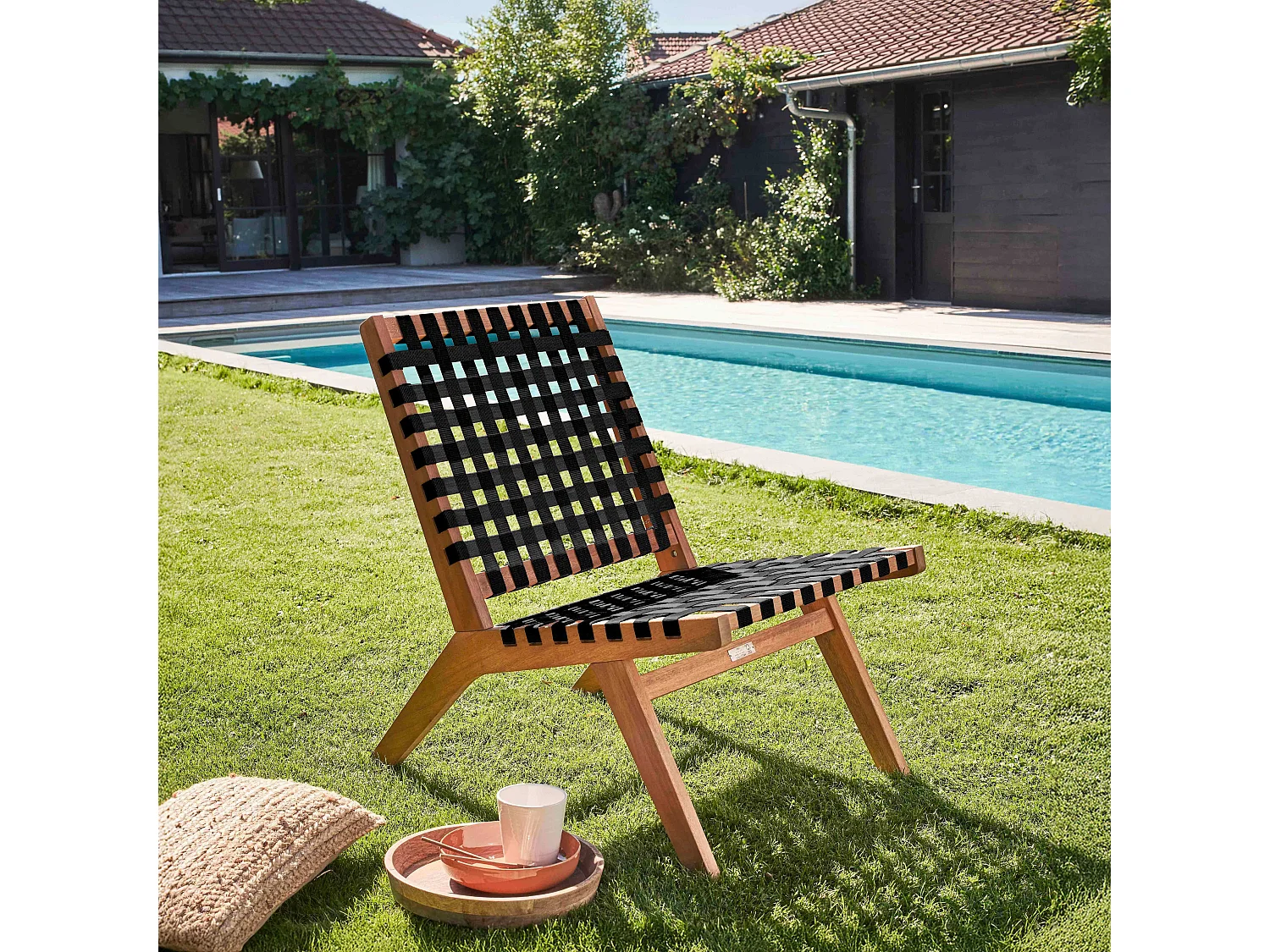 Lot de 2 fauteuils relax en bois d'eucalyptus noir