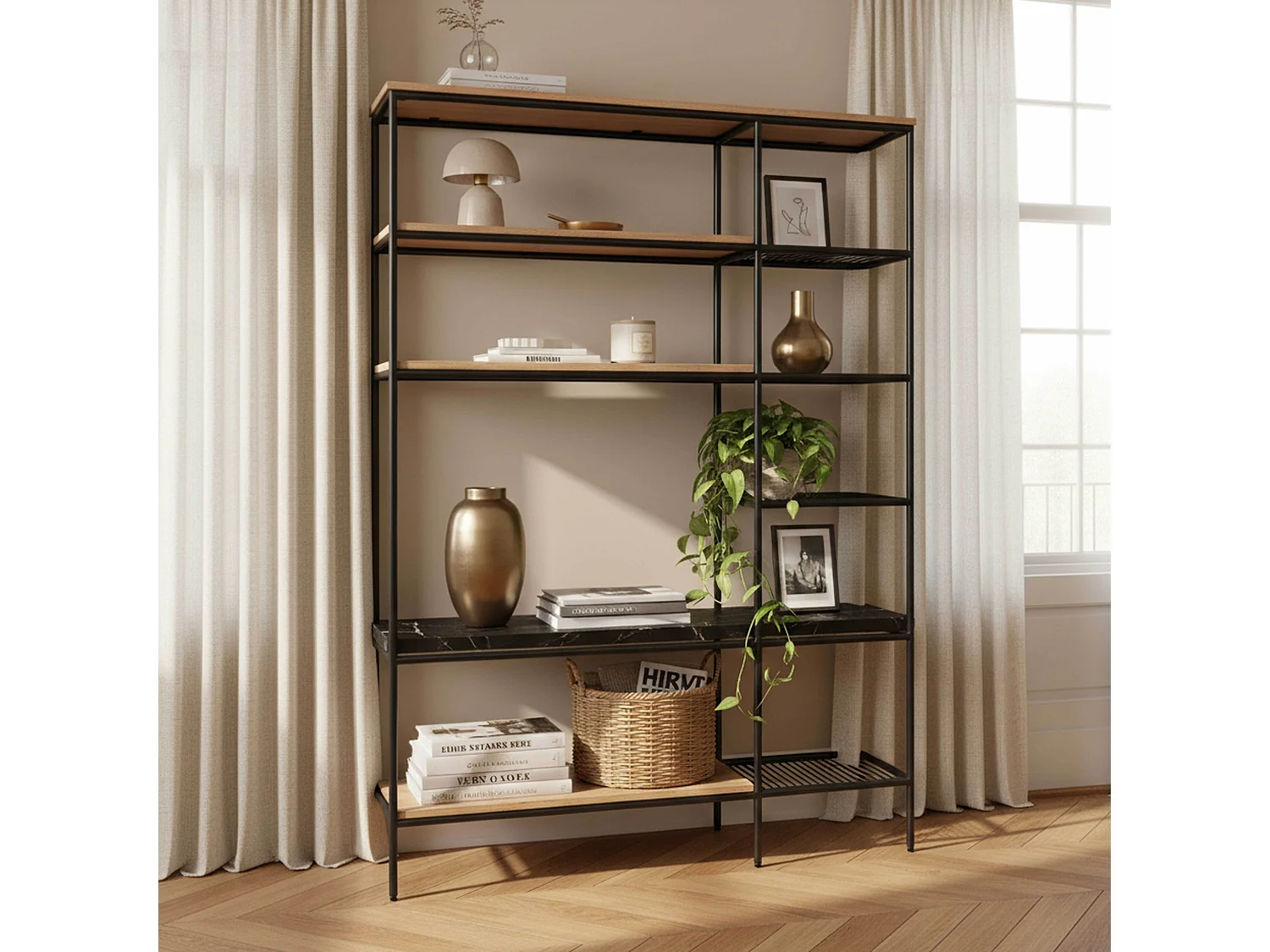 Bibliothèque en marbre et métal 161 x 109 cm noir