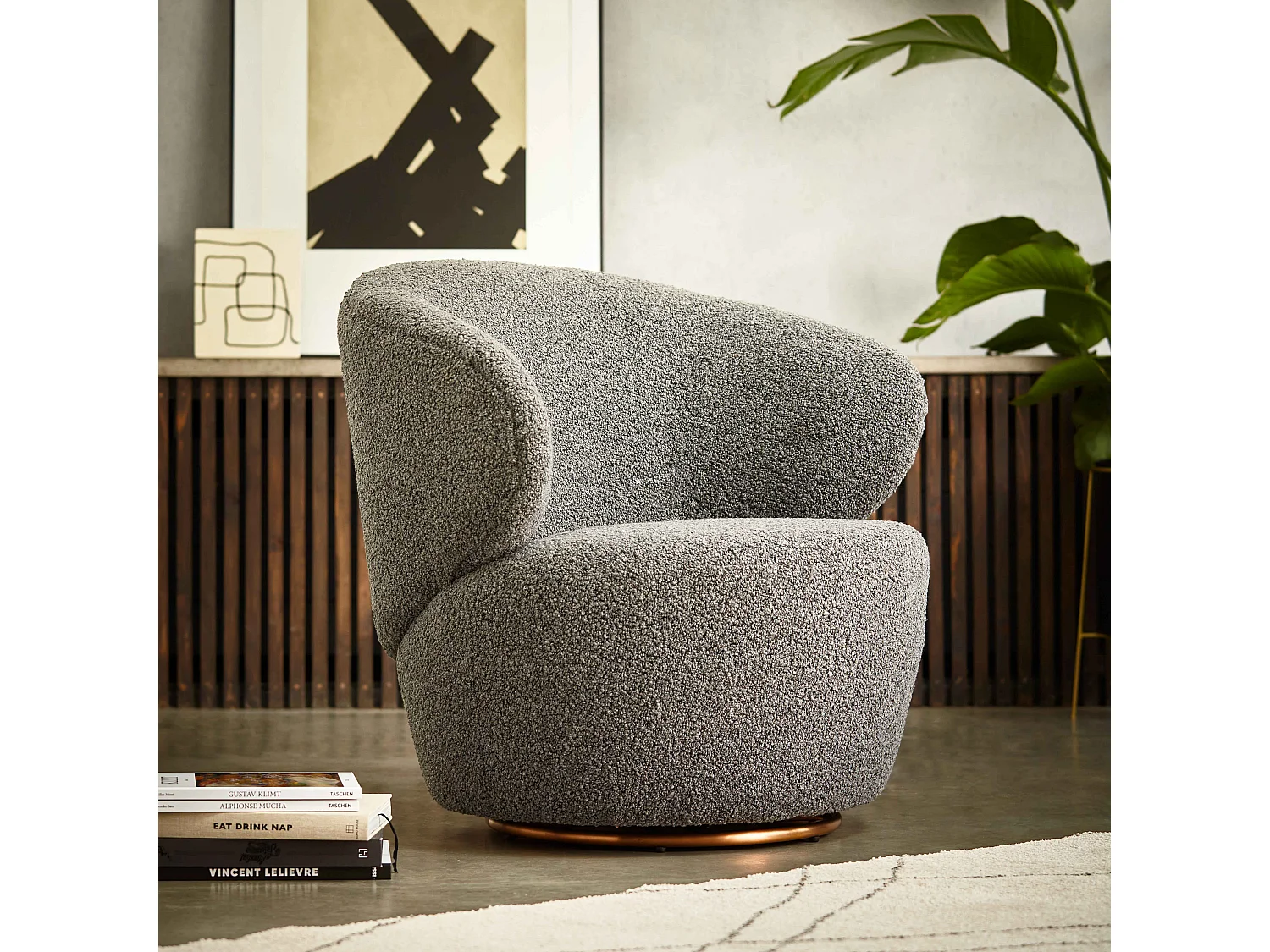 Fauteuil cosy en bouclette gris