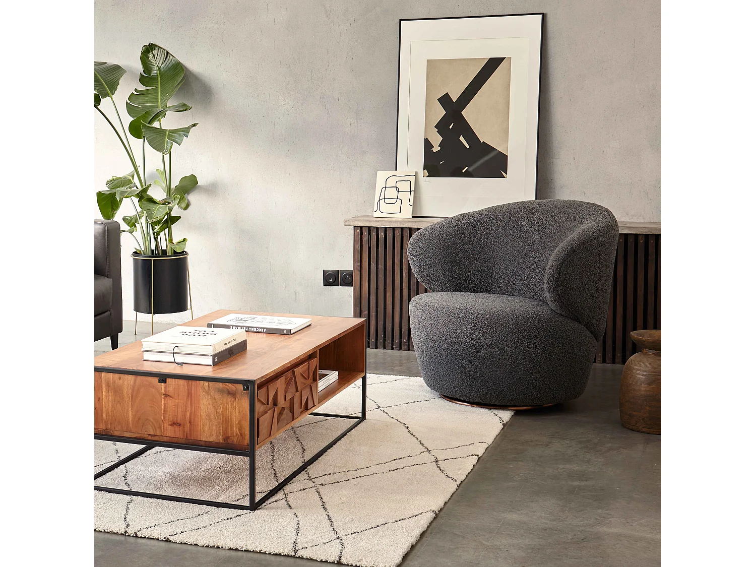 Fauteuil cosy en bouclette gris