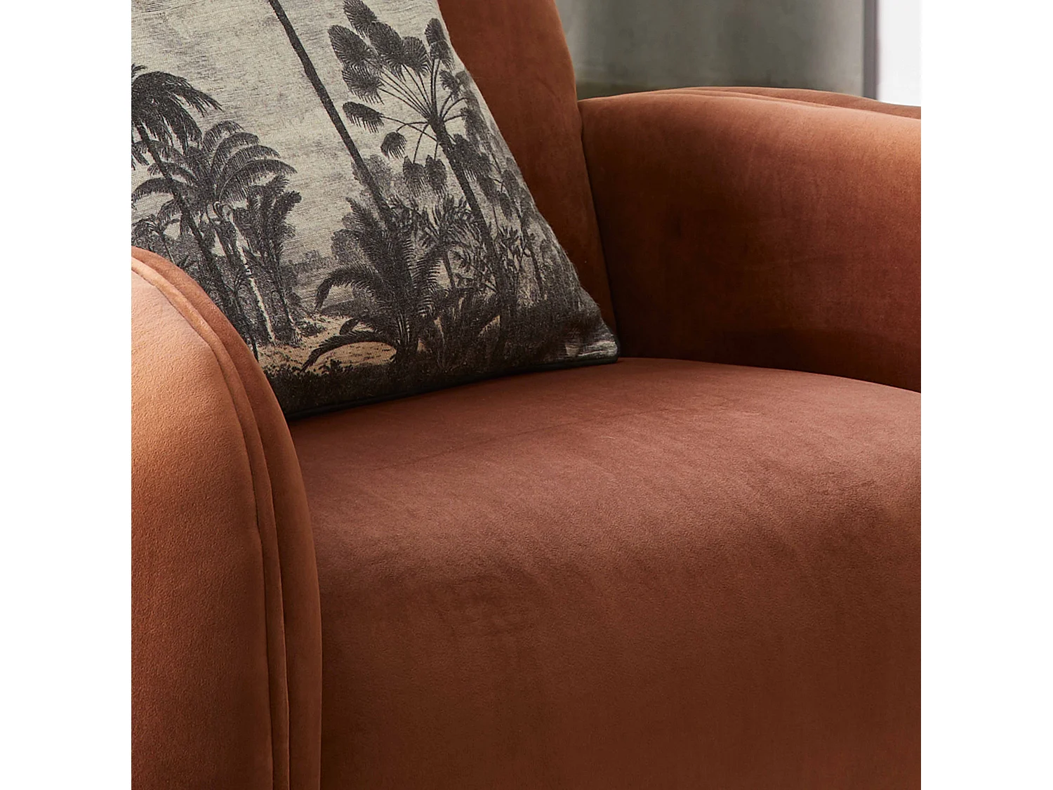 Fauteuil en velours vintage terracotta