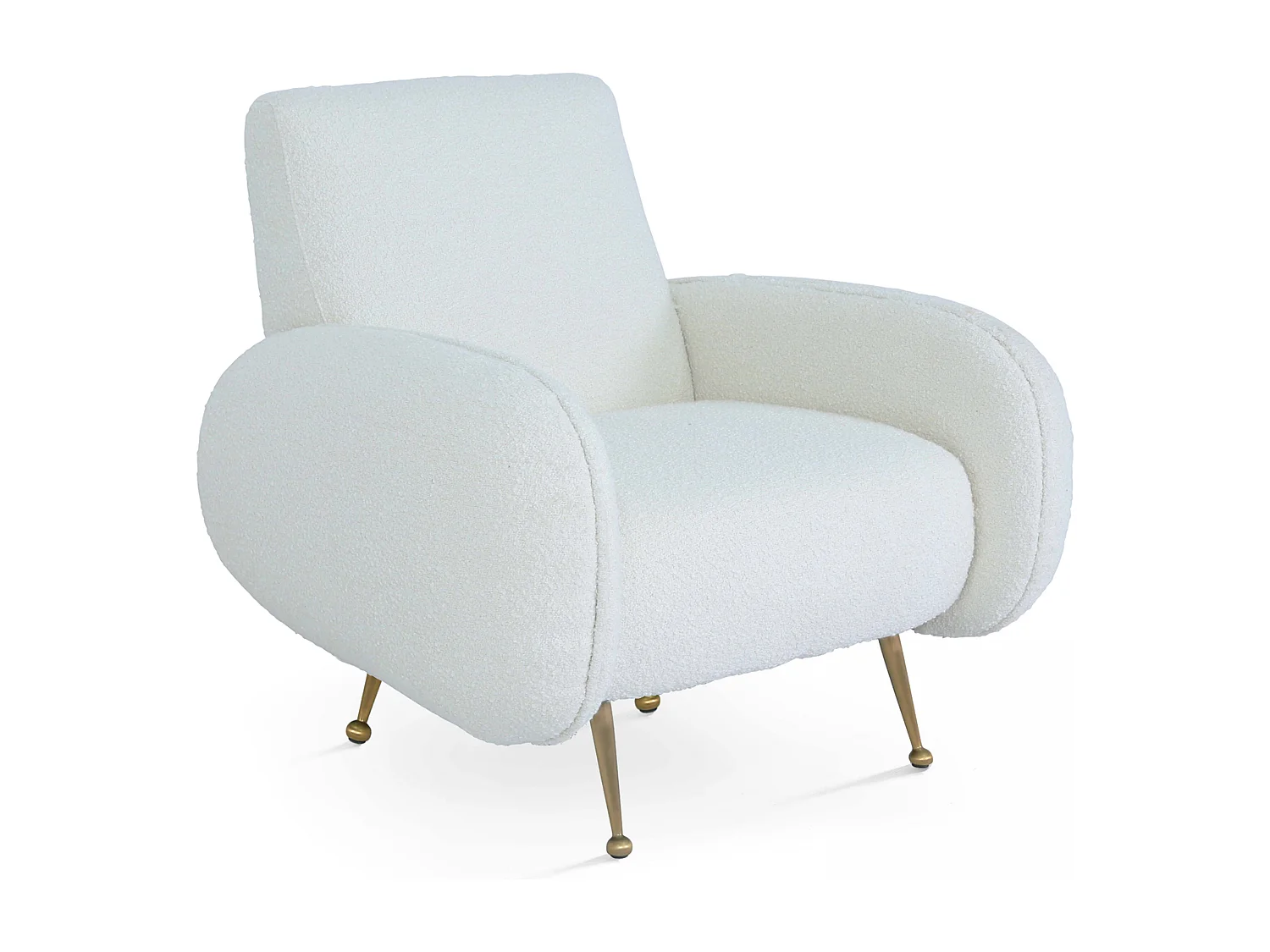 Fauteuil vintage en tissu bouclette blanc