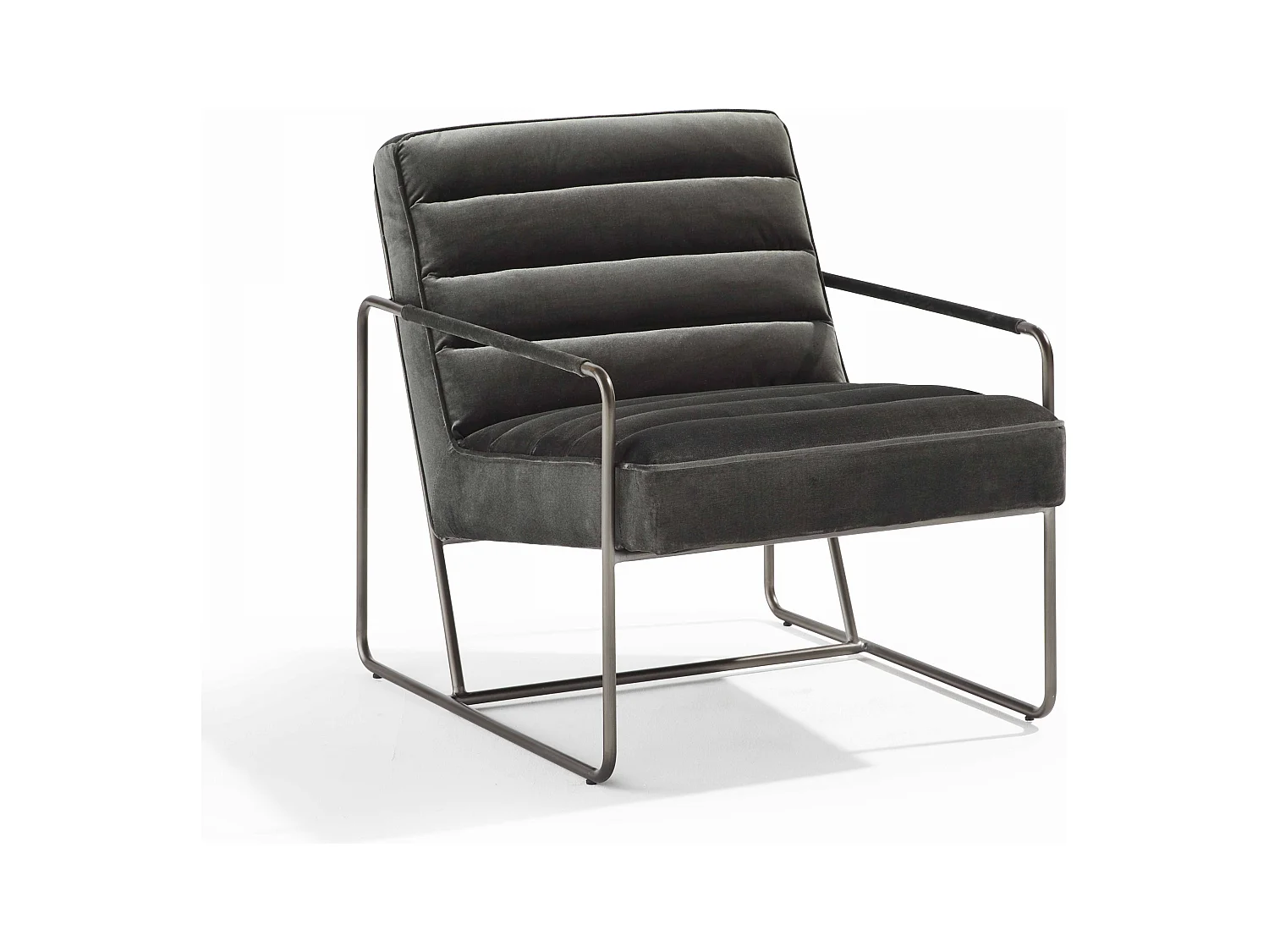 Fauteuil capitonné en velours vert gris