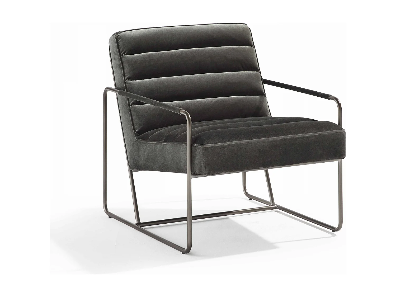 Fauteuil capitonné en velours vert gris