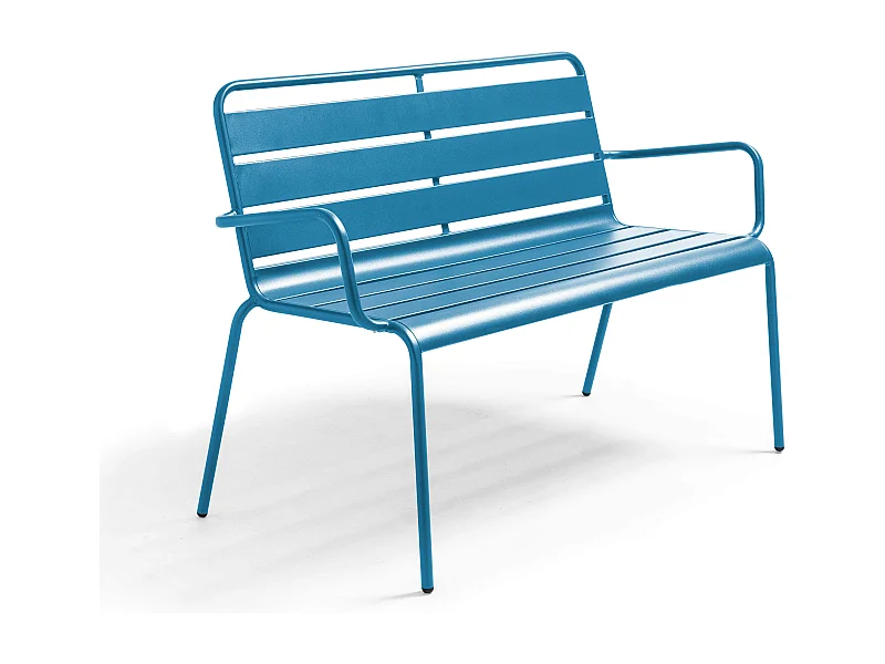 Banc de jardin en métal bleu pacific - Palavas