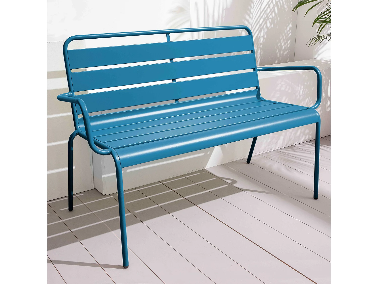 Banc de jardin en métal bleu pacific - Palavas
