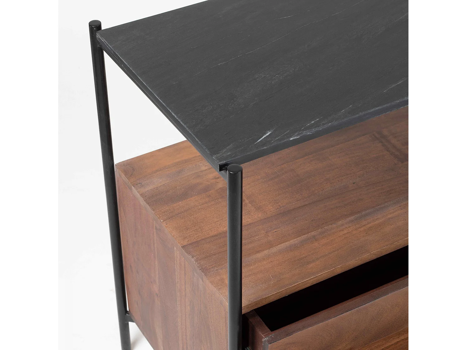 Meuble TV en marbre avec rangement en acacia massif 152 cm