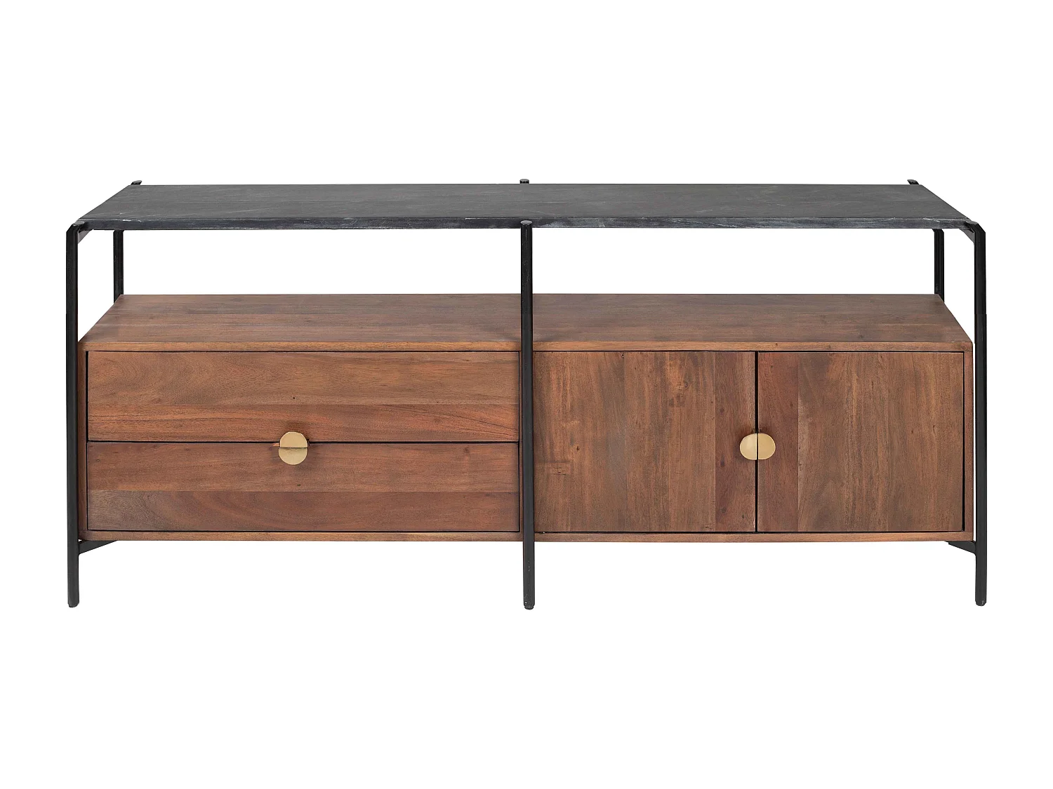 Meuble TV en marbre avec rangement en acacia massif 152 cm