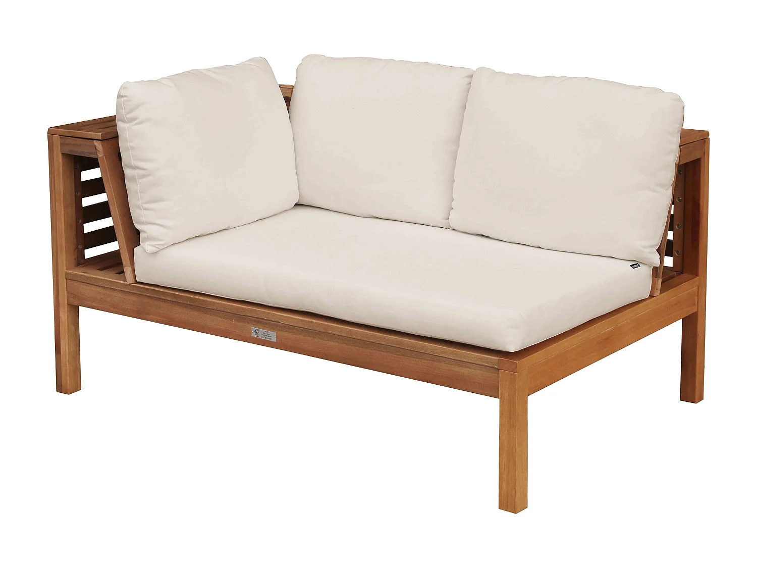 Canapé gauche de jardin bas en bois d'eucalyptus écru