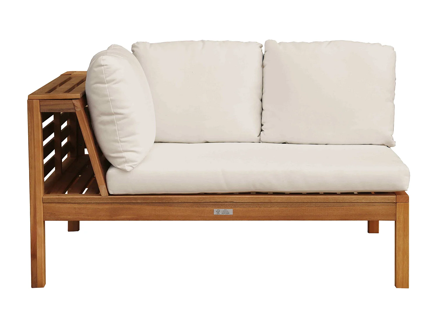 Canapé gauche de jardin bas en bois d'eucalyptus écru