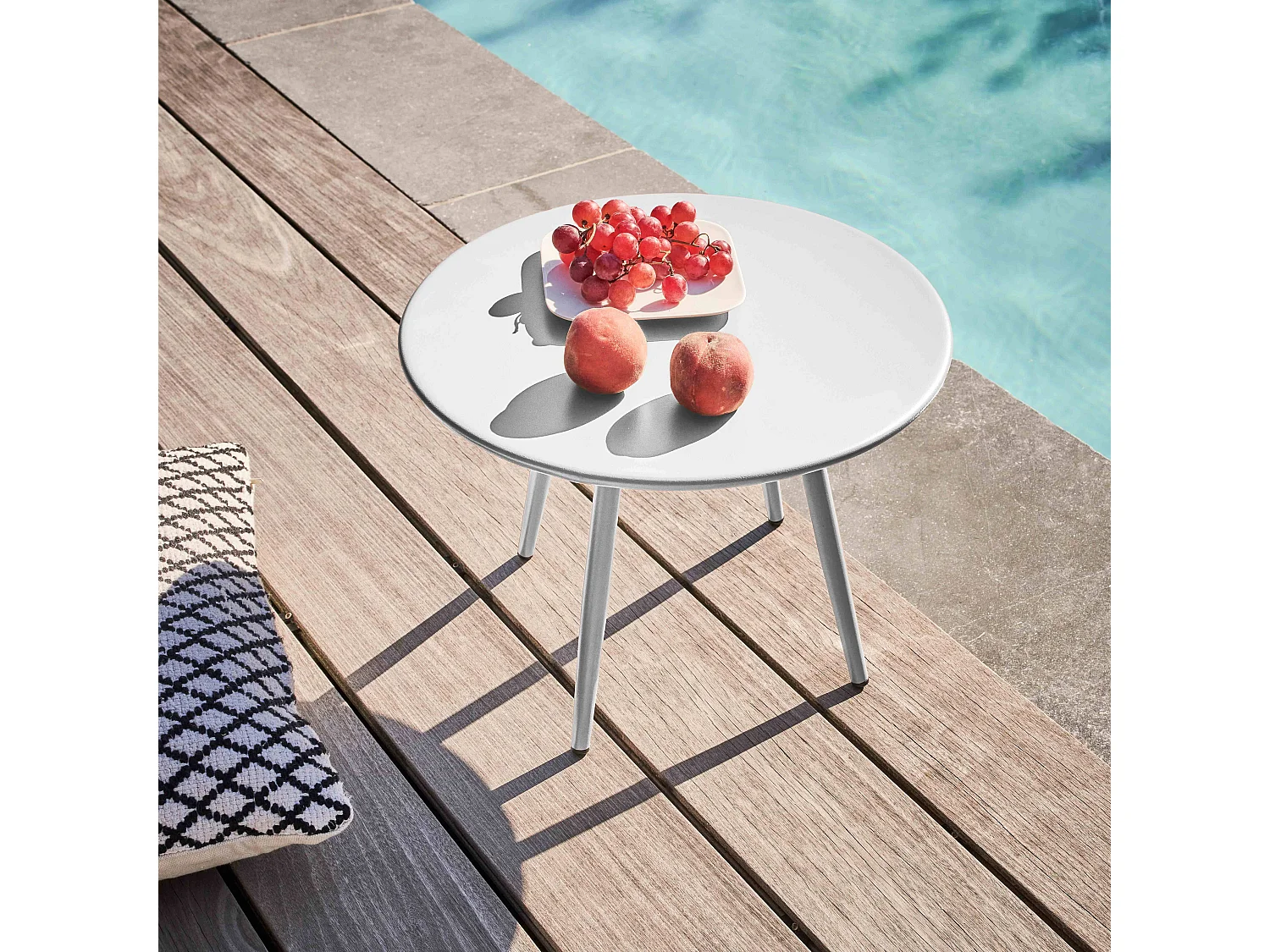 Table basse de jardin ronde en métal blanc 40 cm - Palavas