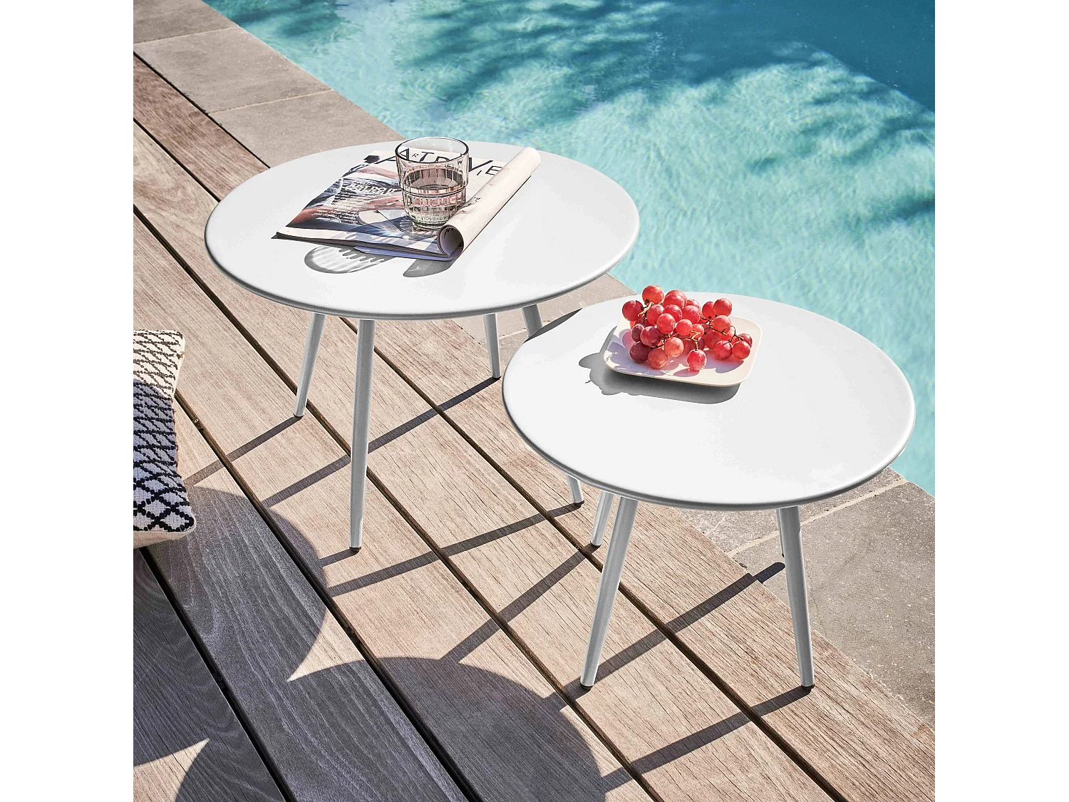 Table basse de jardin ronde en métal blanc 40 cm - Palavas