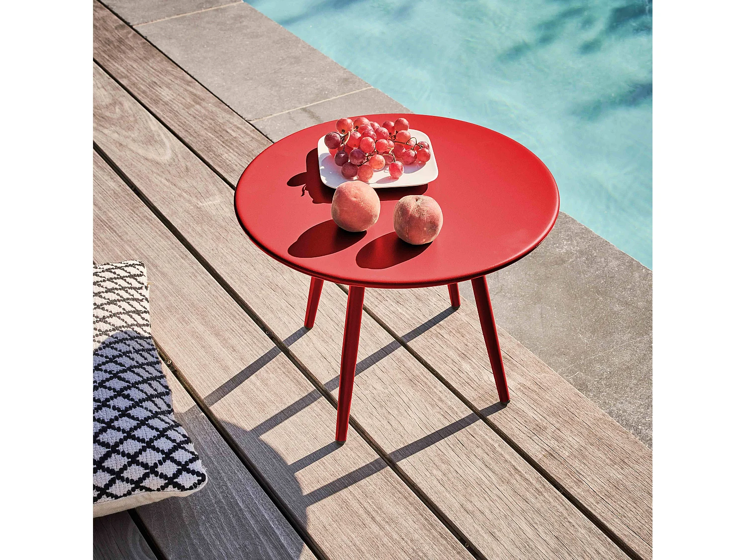 Table basse de jardin ronde en métal rouge 40 cm - Palavas