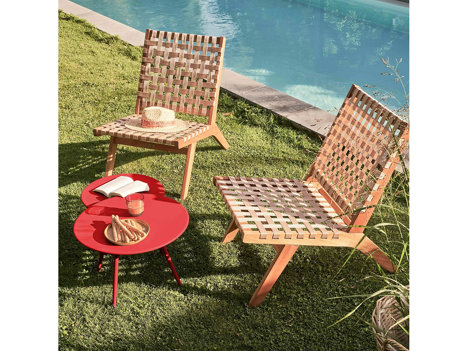 Table basse de jardin ronde en métal rouge 50 cm - Palavas