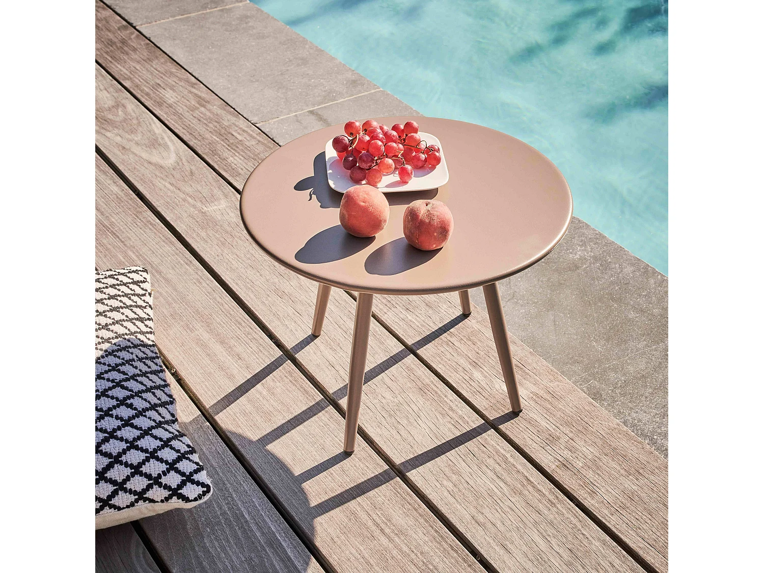 Table basse de jardin ronde en métal taupe 40 cm - Palavas