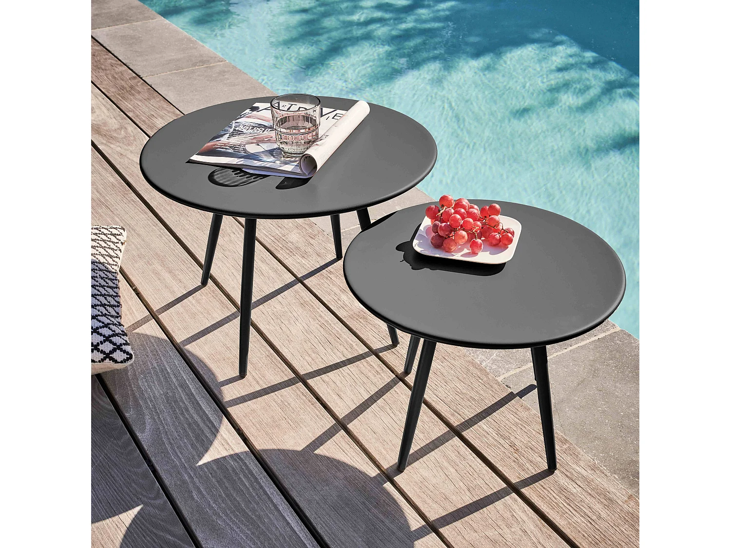 Table basse de jardin ronde en métal gris anthracite 40 cm - Palavas