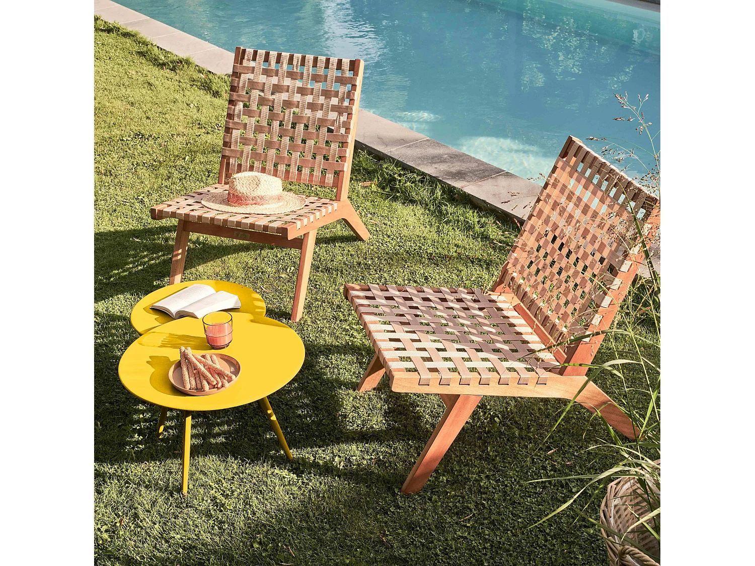 Lot de 2 tables basses de jardin en acier jaune - Palavas