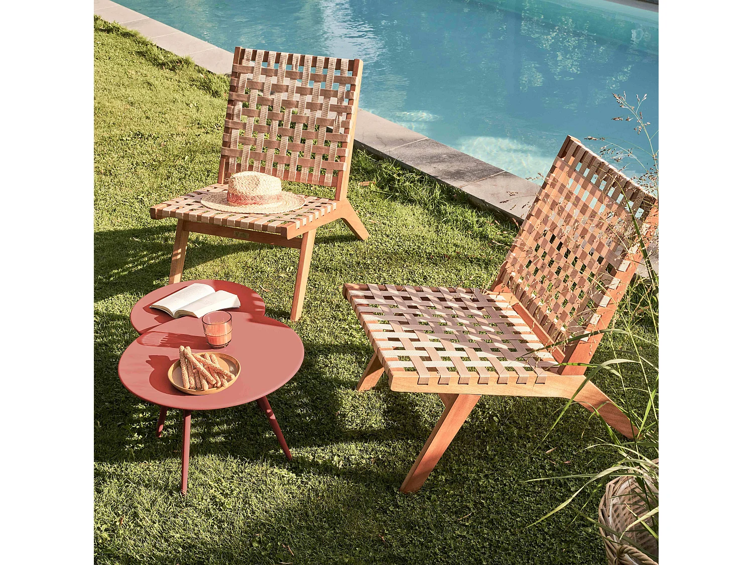 Table basse de jardin ronde en métal argile 50 cm - Palavas