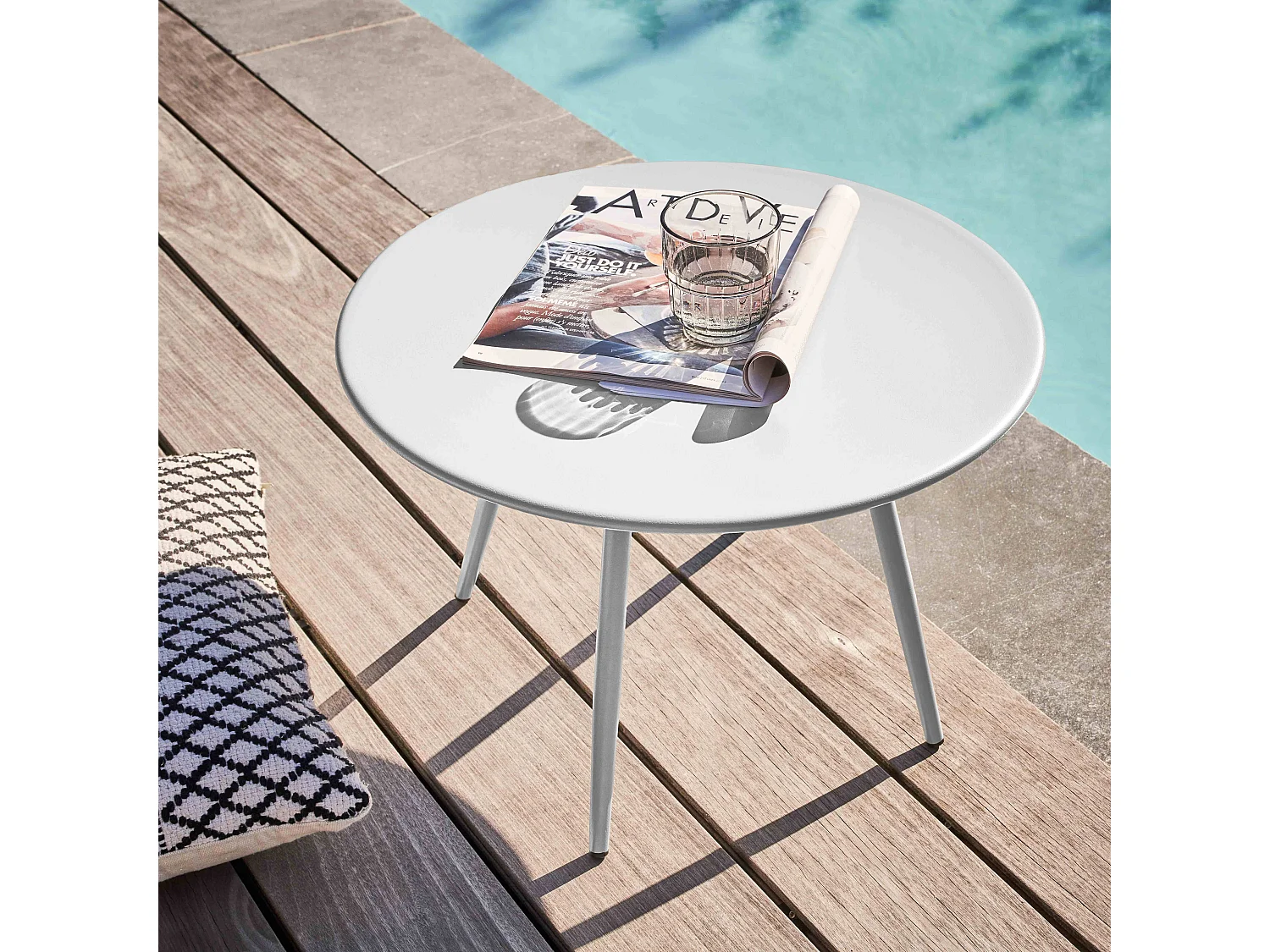 Table basse de jardin ronde en métal blanc 50 cm - Palavas