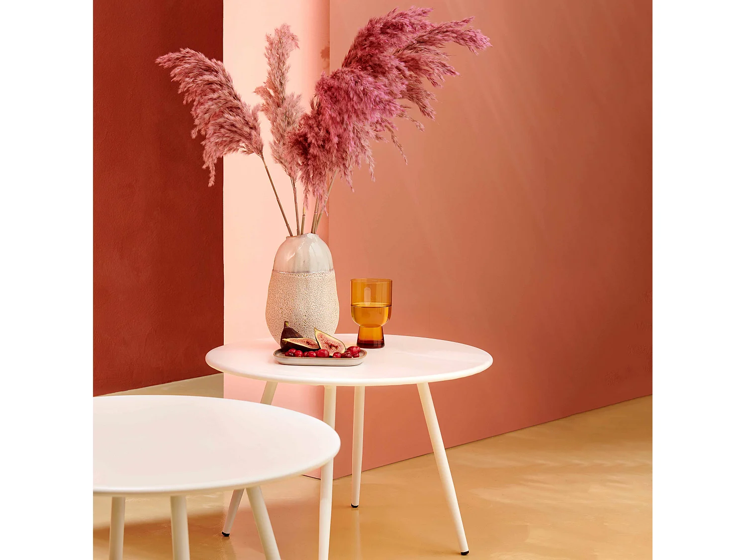 Table basse de jardin ronde en métal blanc 50 cm - Palavas