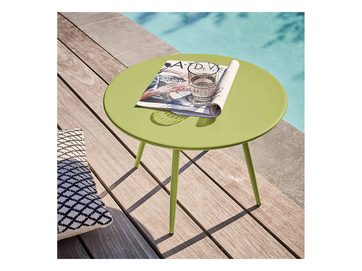 Table basse de jardin ronde en métal vert 50 cm - Palavas