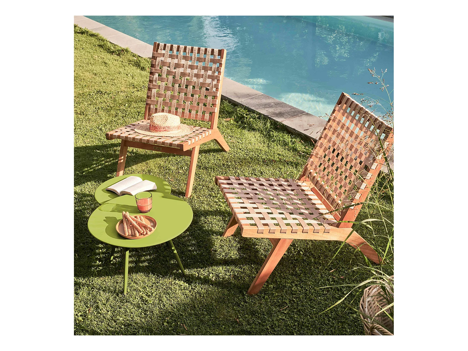 Table basse de jardin ronde en métal vert 50 cm - Palavas