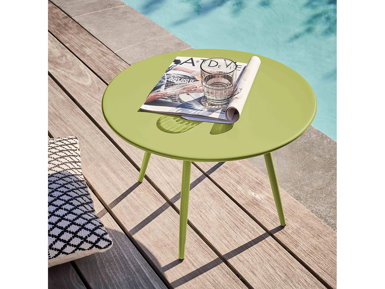 Table basse de jardin ronde en métal vert 50 cm - Palavas