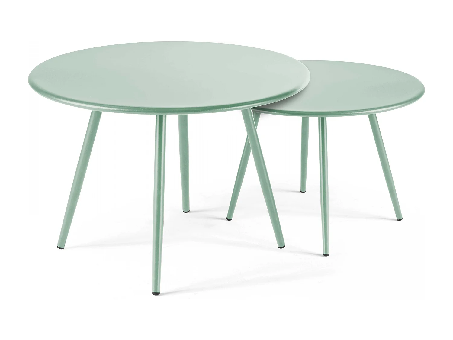 Table basse de jardin ronde en métal vert sauge 50 cm - Palavas