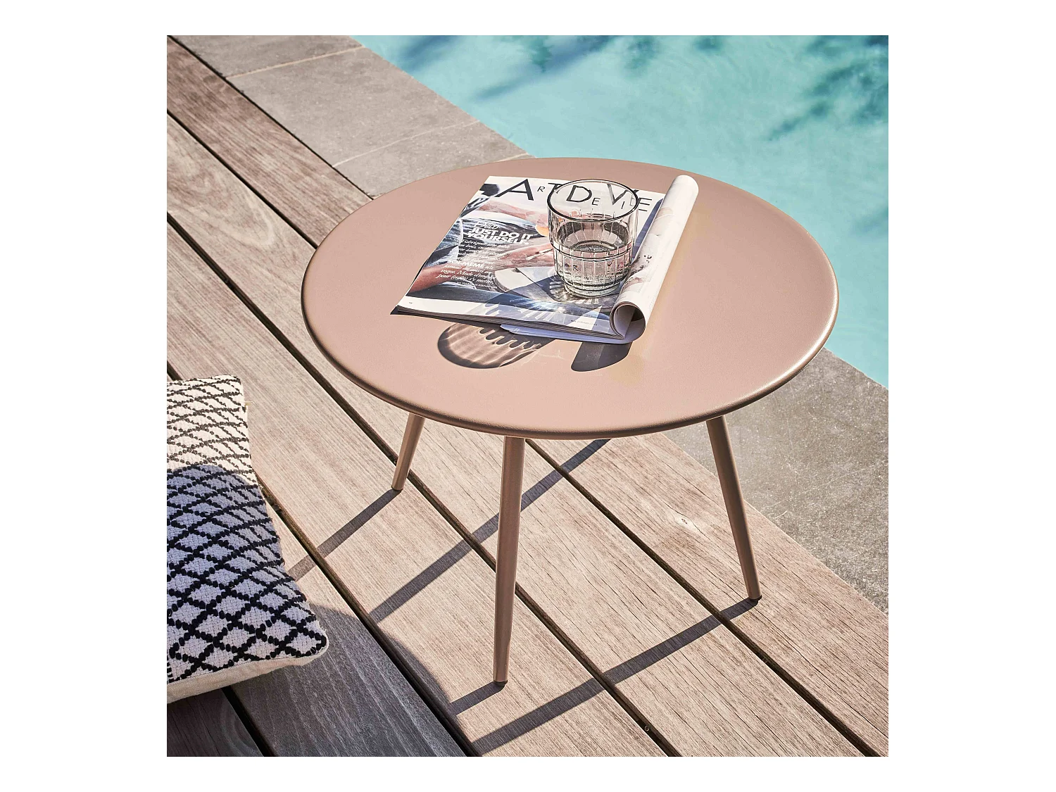 Table basse de jardin ronde en métal taupe 50 cm - Palavas