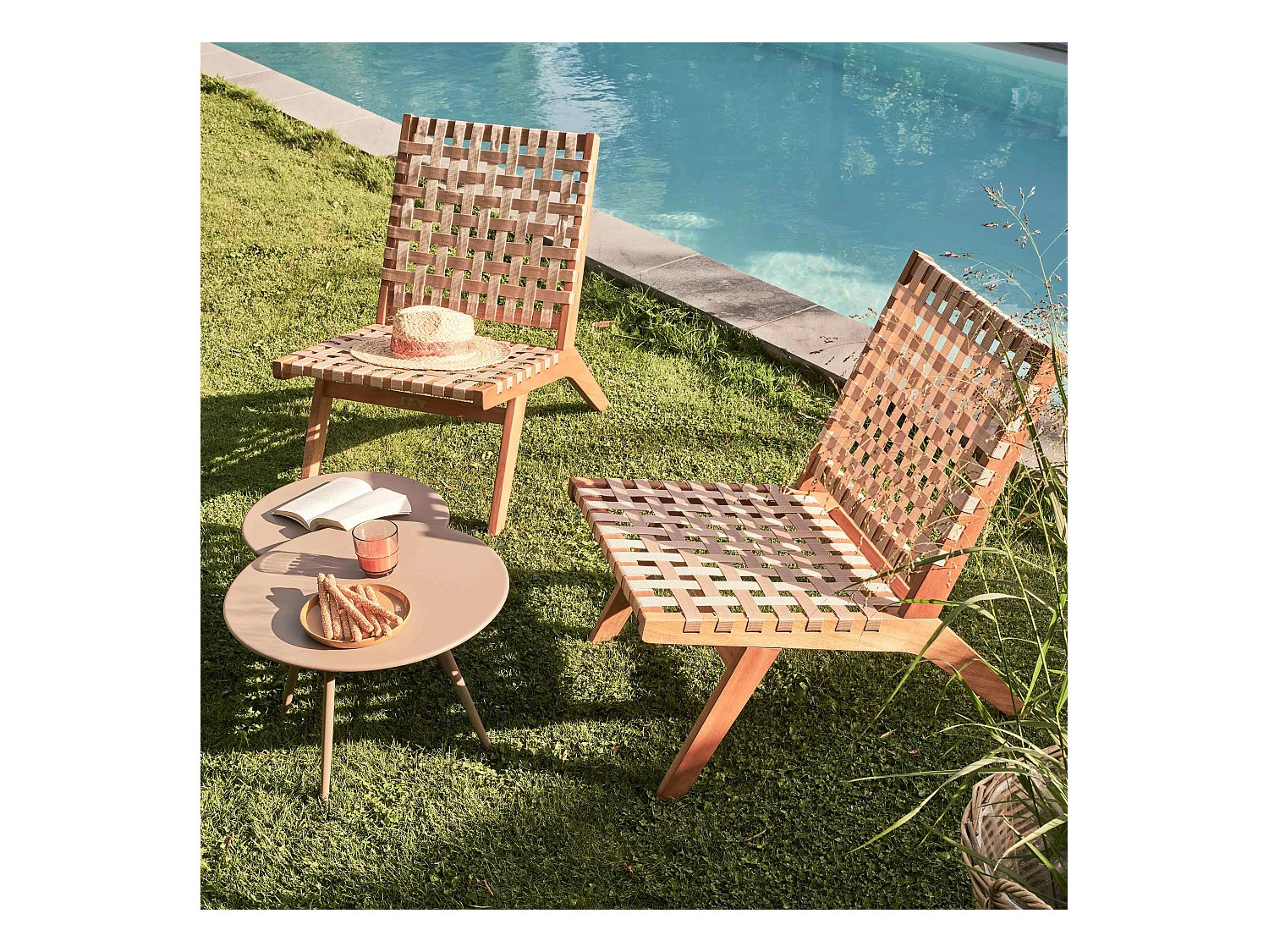 Table basse de jardin ronde en métal taupe 50 cm - Palavas