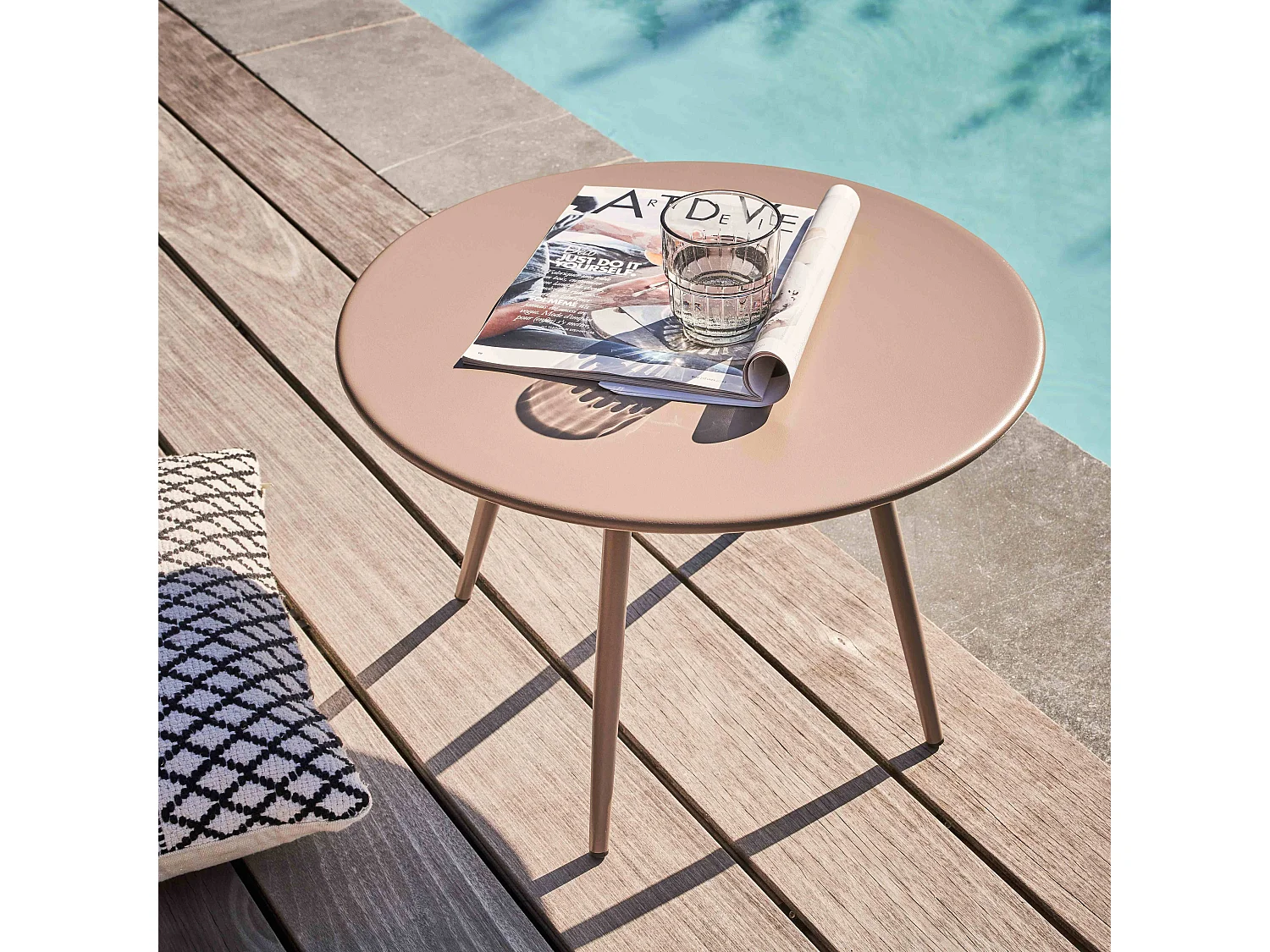 Table basse de jardin ronde en métal taupe 50 cm - Palavas