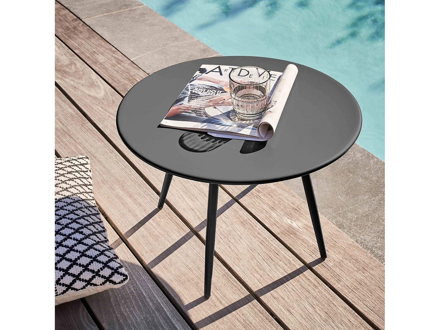 Table basse de jardin ronde en métal gris anthracite 50 cm - Palavas