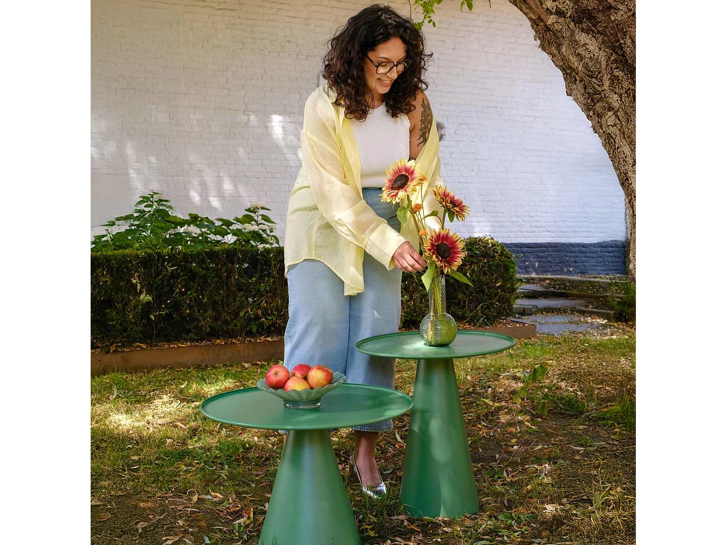 Lot de 2 tables basses de jardin rondes vert cactus