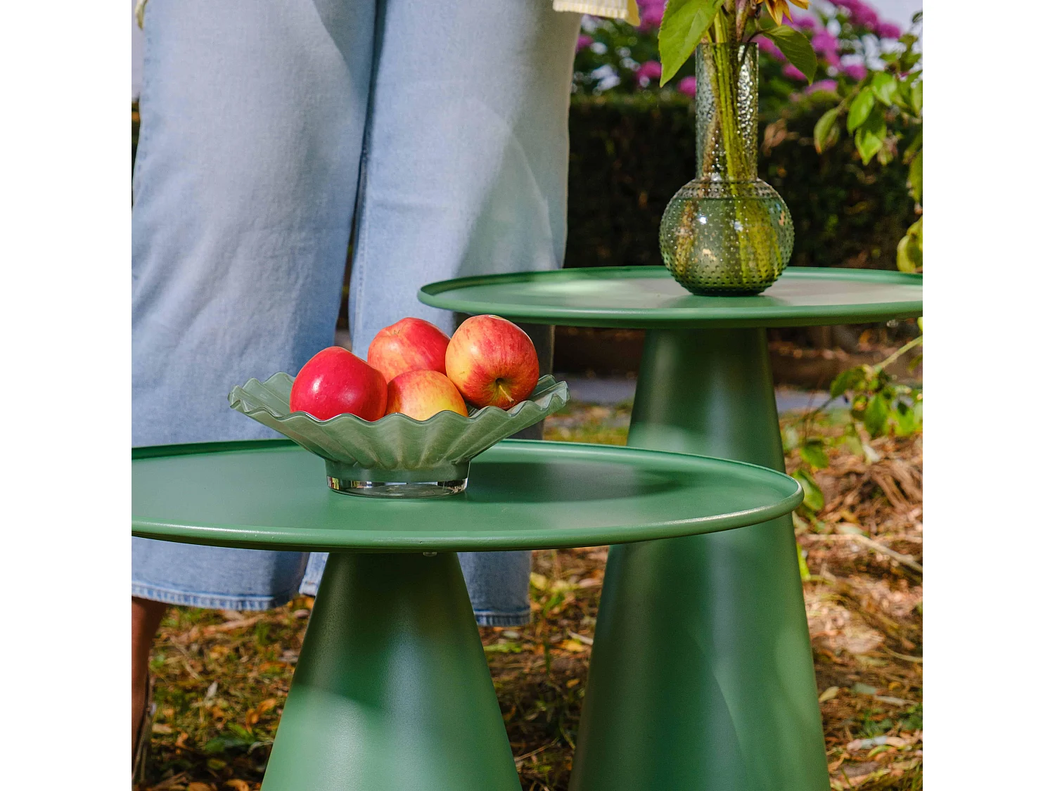 Lot de 2 tables basses de jardin rondes vert cactus
