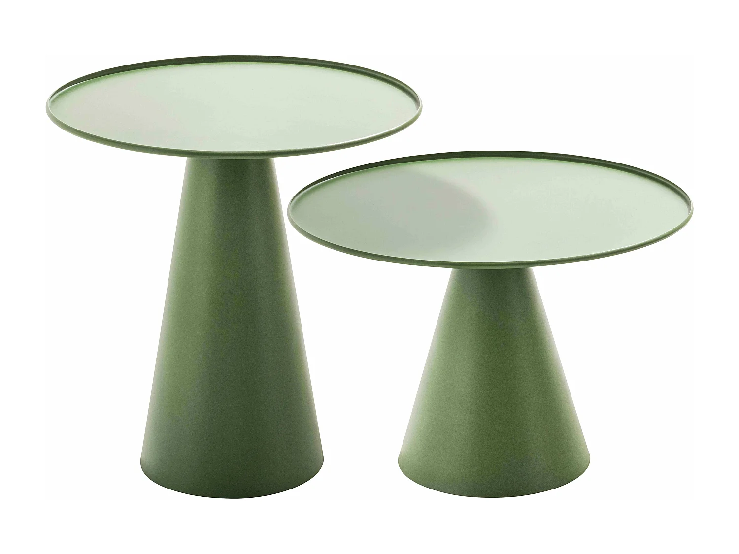 Set van 2 ronde lage tuintafels in cactusgroen