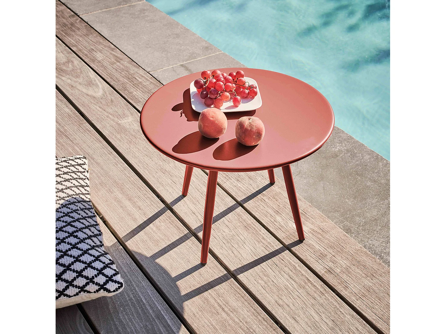 Table basse de jardin ronde en métal argile 40 cm - Palavas